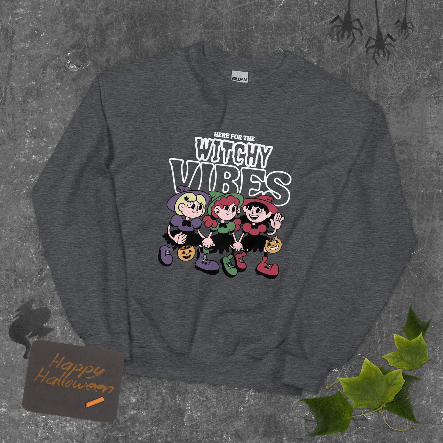 Here for the witchy vibes crewneck sweater inspired by the Sanderson Sister in the 90s Halloween fllm Hocus Pocus