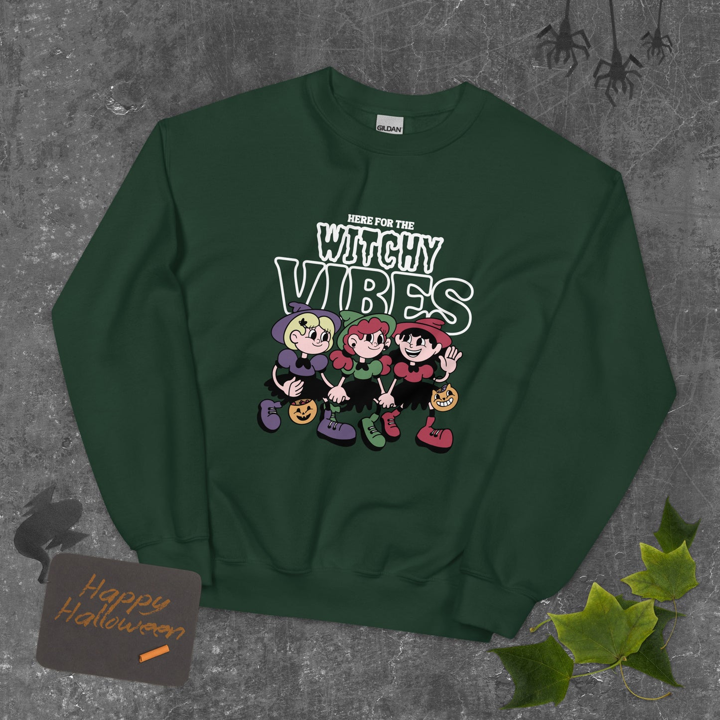 Here for the witchy vibes crewneck sweater inspired by the Sanderson Sister in the 90s Halloween fllm Hocus Pocus
