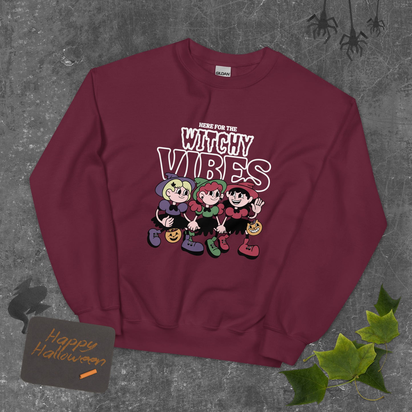 Here for the witchy vibes crewneck sweater inspired by the Sanderson Sister in the 90s Halloween fllm Hocus Pocus