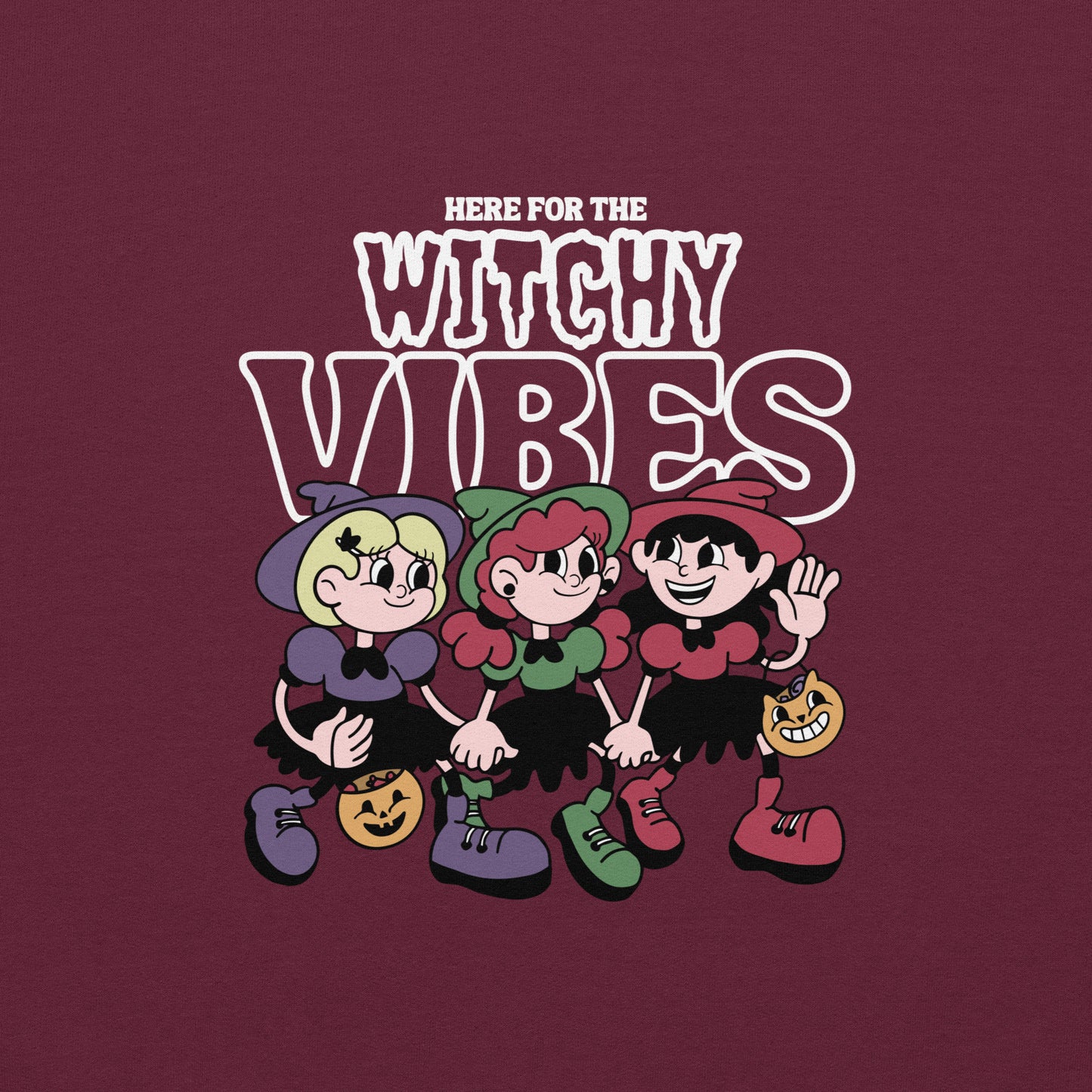 Here for the witchy vibes crewneck sweater inspired by the Sanderson Sister in the 90s Halloween fllm Hocus Pocus