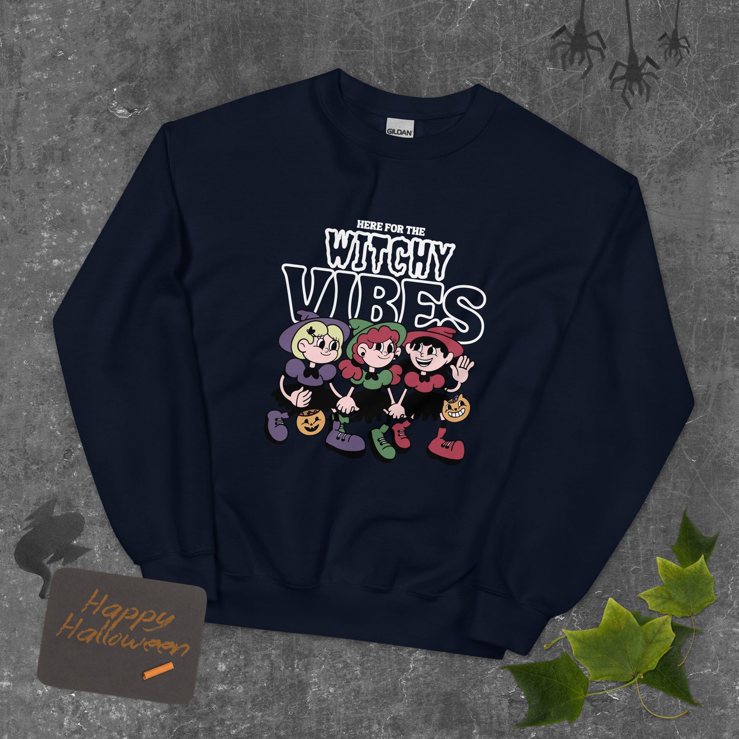 Here for the witchy vibes crewneck sweater inspired by the Sanderson Sister in the 90s Halloween fllm Hocus Pocus
