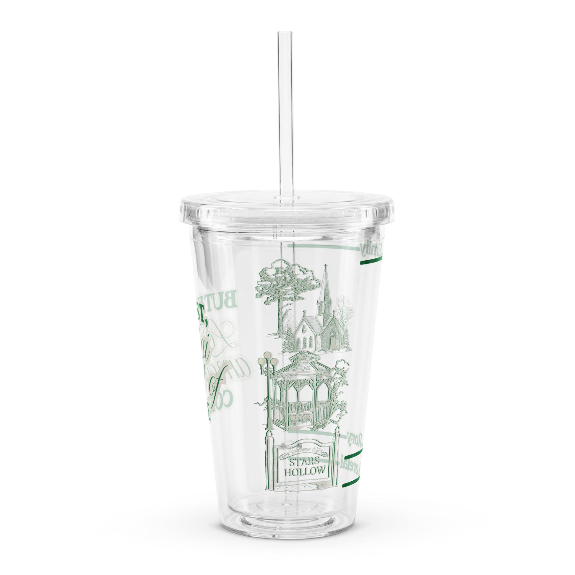 i smell snow lorelai gilmore girls stars hollow double-wall clear reusable tumbler cup merchandse gifts for her iced coffee tea winter cozy season emily rory town square gazebo