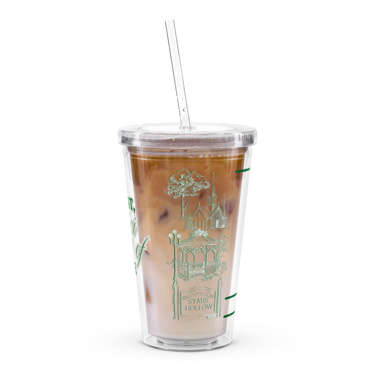 i smell snow lorelai gilmore girls stars hollow double-wall clear reusable tumbler cup merchandse gifts for her iced coffee tea winter cozy season emily rory town square gazebo