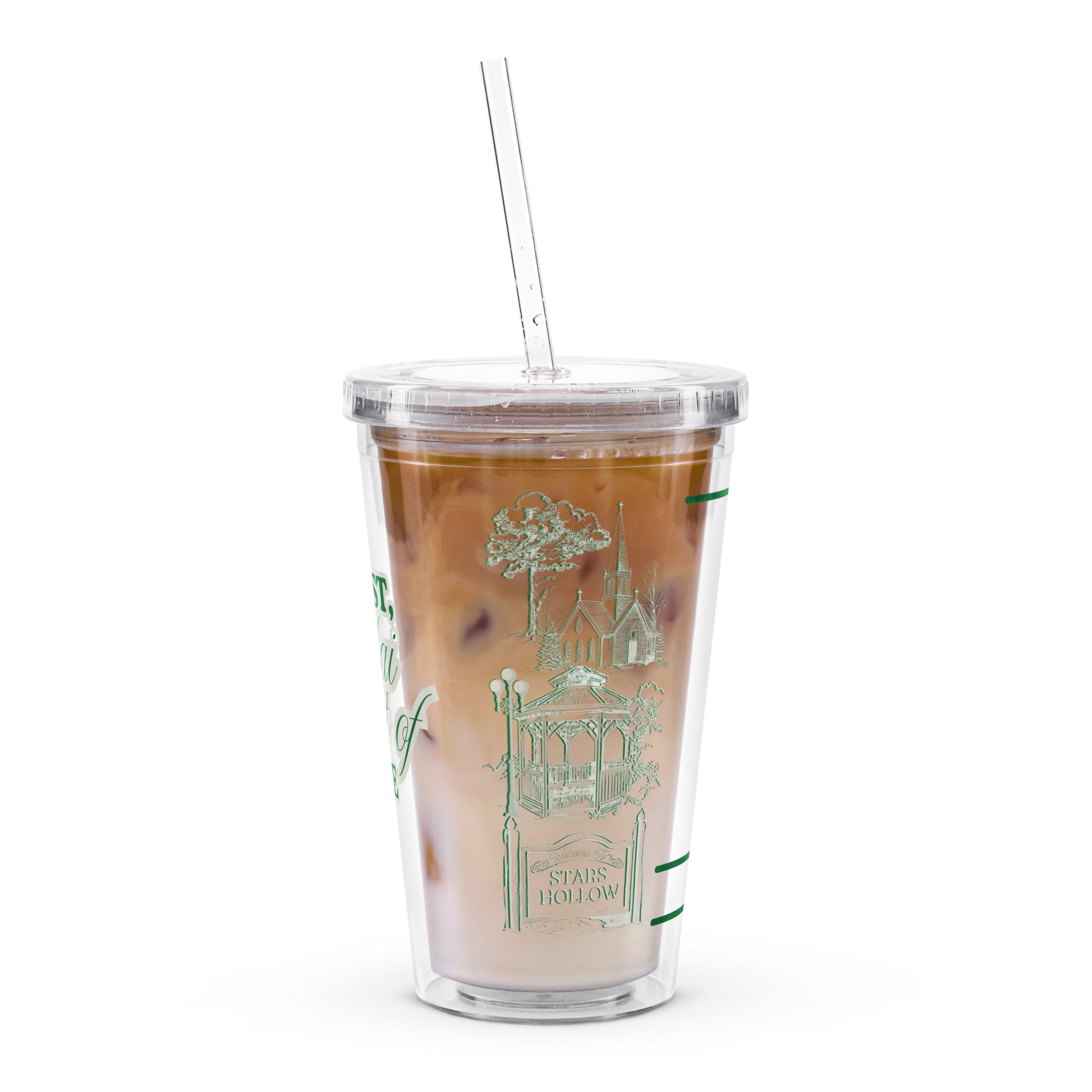 i smell snow lorelai gilmore girls stars hollow double-wall clear reusable tumbler cup merchandse gifts for her iced coffee tea winter cozy season emily rory town square gazebo