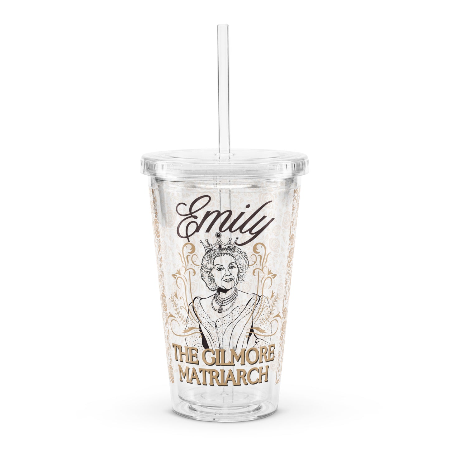 gilmore girls emily matriarch double-wall clear plastic reusable tumbler cup iced coffee merchandise