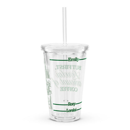 i smell snow lorelai gilmore girls stars hollow double-wall clear reusable tumbler cup merchandse gifts for her iced coffee tea winter cozy season emily rory town square gazebo