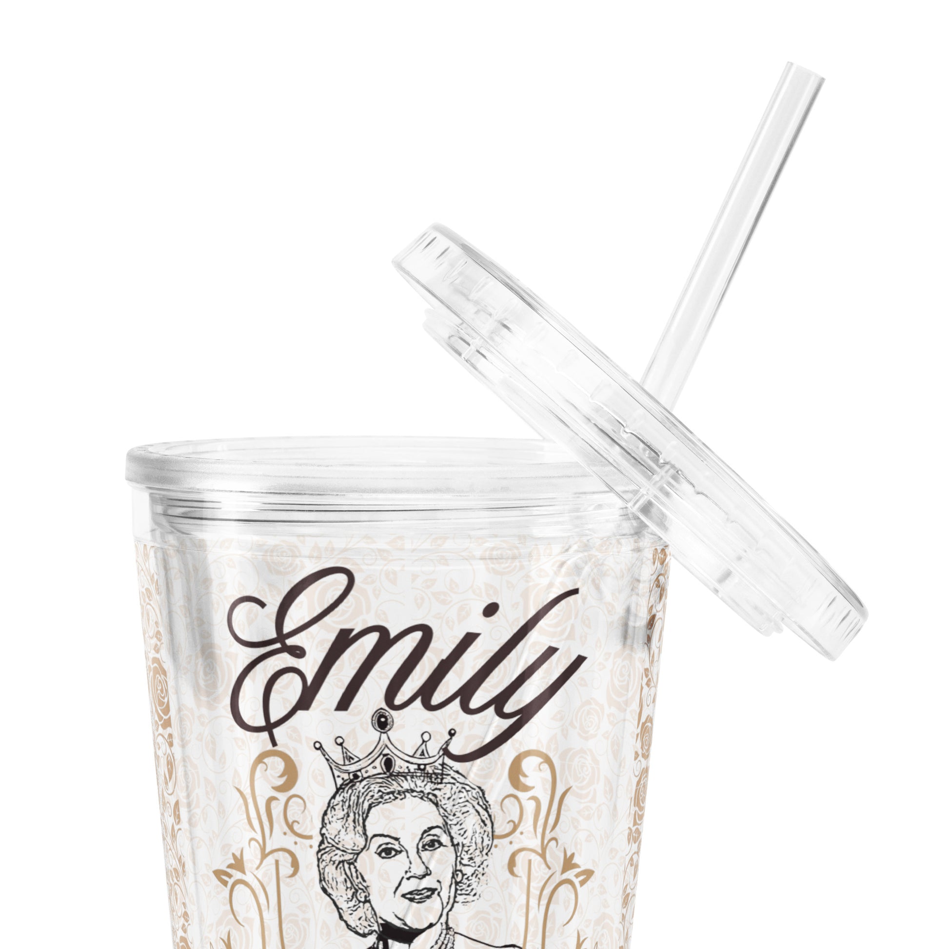 gilmore girls emily matriarch double-wall clear plastic reusable tumbler cup iced coffee merchandise