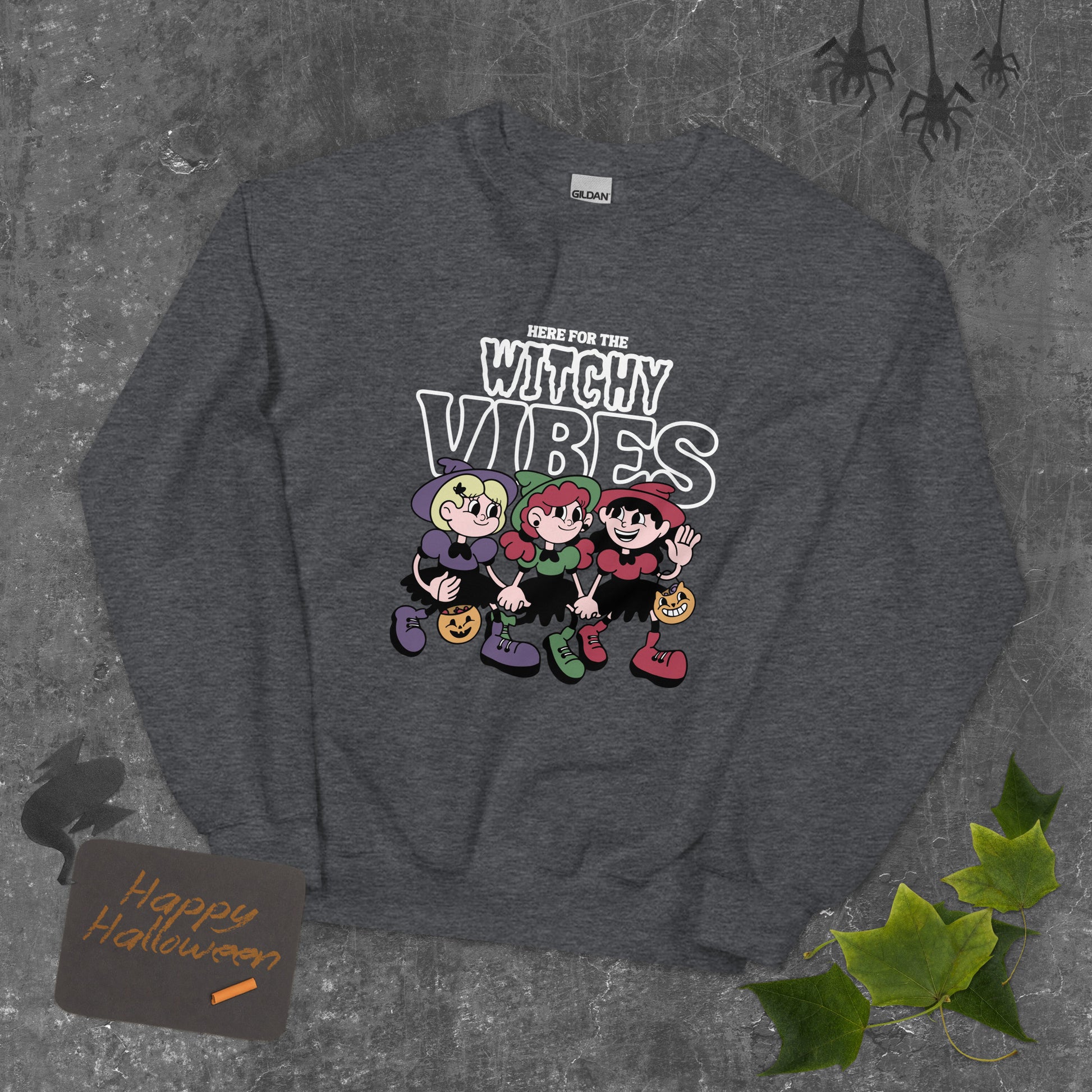 Here for the witchy vibes crewneck sweater inspired by the Sanderson Sister in the 90s Halloween fllm Hocus Pocus