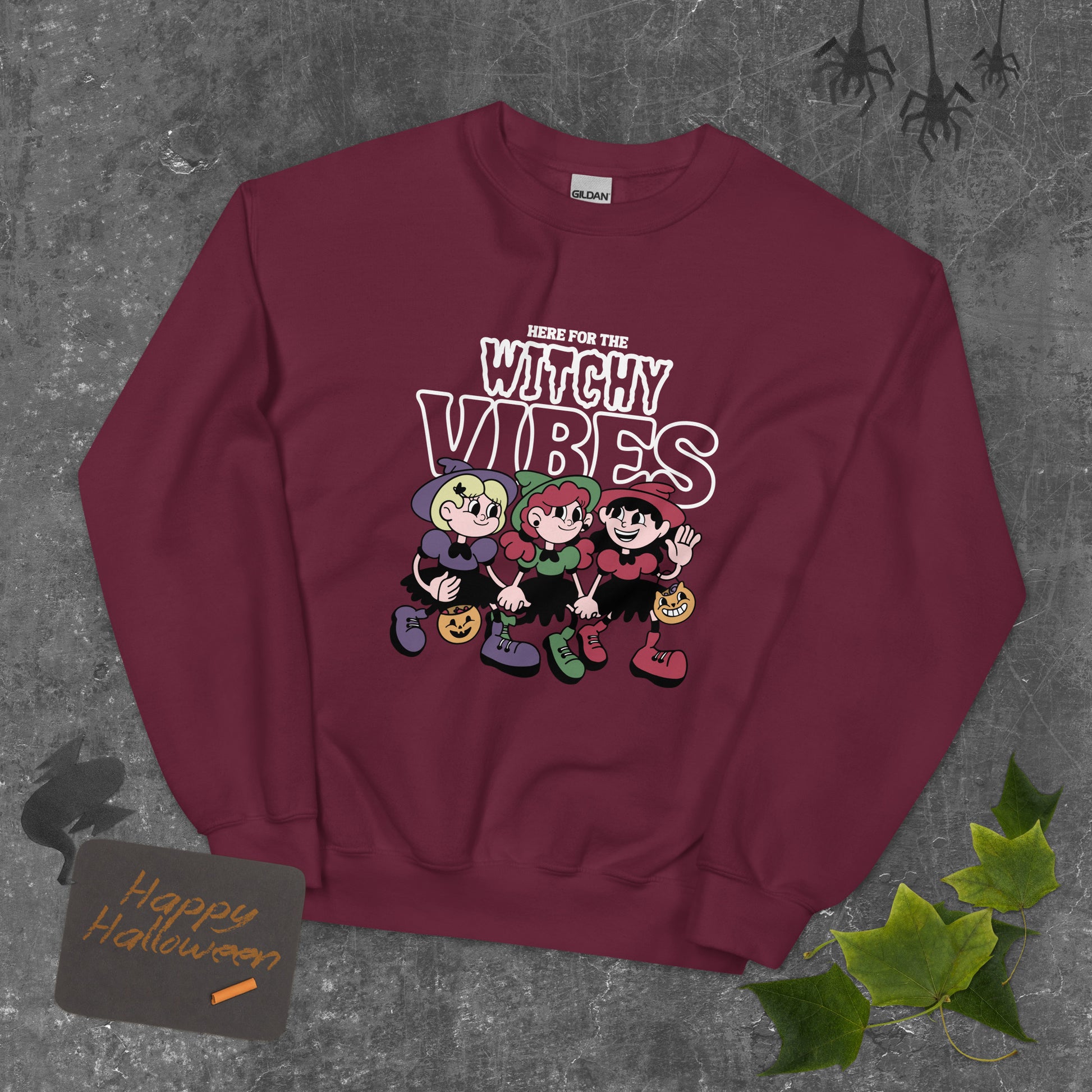 Here for the witchy vibes crewneck sweater inspired by the Sanderson Sister in the 90s Halloween fllm Hocus Pocus