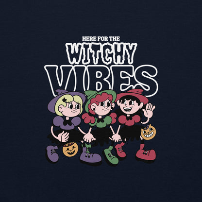Here for the witchy vibes crewneck sweater inspired by the Sanderson Sister in the 90s Halloween fllm Hocus Pocus